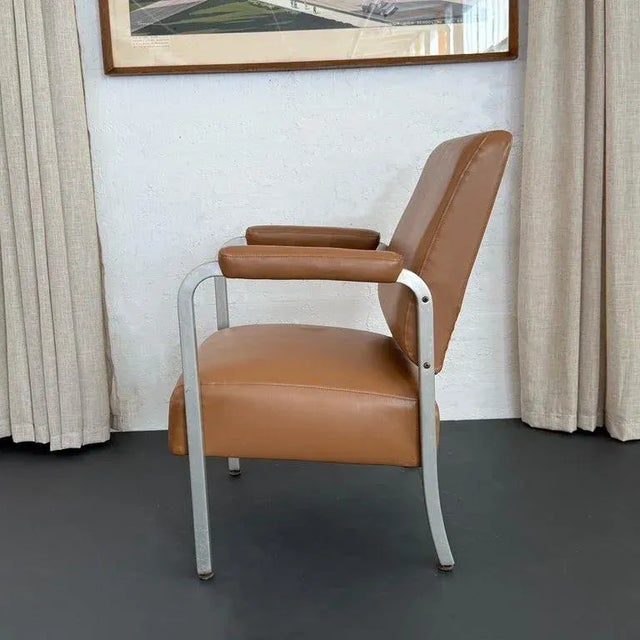 1940s Mid-Century Machine-Age Brushed Aluminum Leather Armchair For Sale - Image 5 of 9
