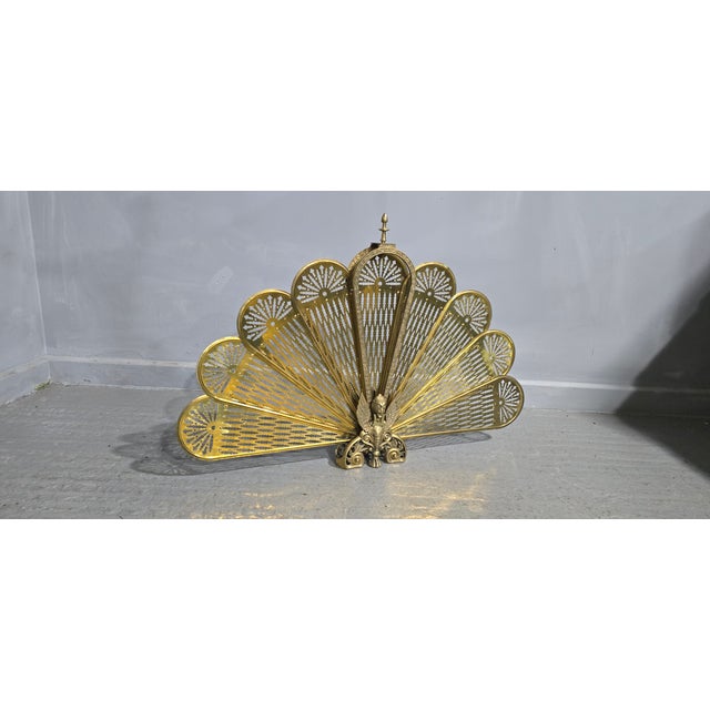 Metal Brass Peacock Fire Screen, 1920s For Sale - Image 7 of 9