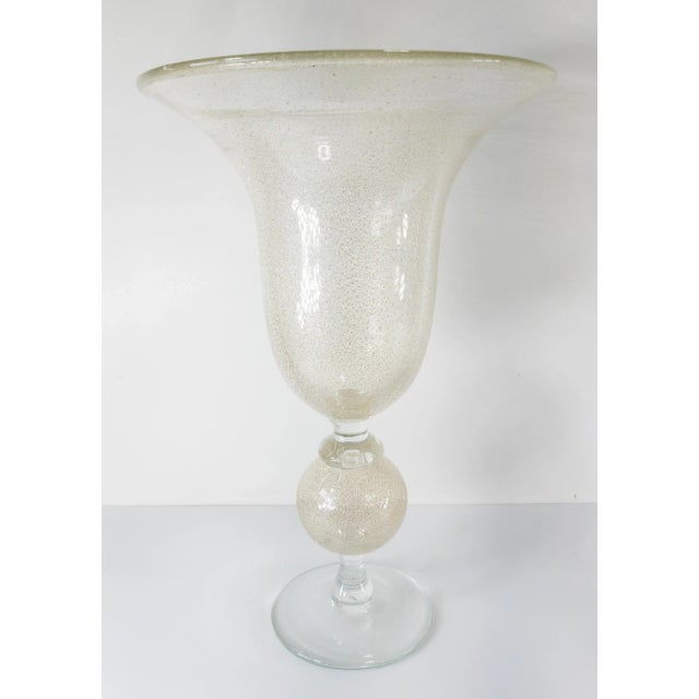 We are selling this large pair of decorative Italian glass urns. These large urns have large scale with oversize top made...