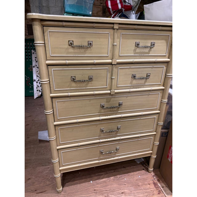 Hollywood Regency Faux Bamboo 5 drawers chest. Made by Henry Link, belongs to Bali Hai collection. Original finish. Minor...