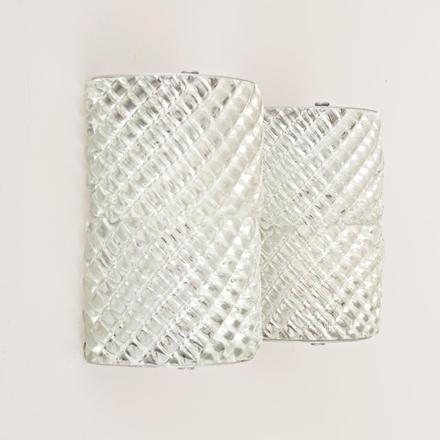Set of 2 Clear Murano Glass Wall Sconces in the Style of Barovier & Toso, 1950s For Sale - Image 4 of 12