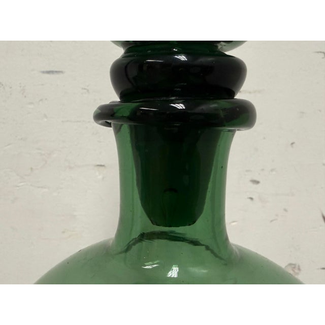 Glass Italian Hand Blown Green Vessel With Stopper For Sale - Image 7 of 12