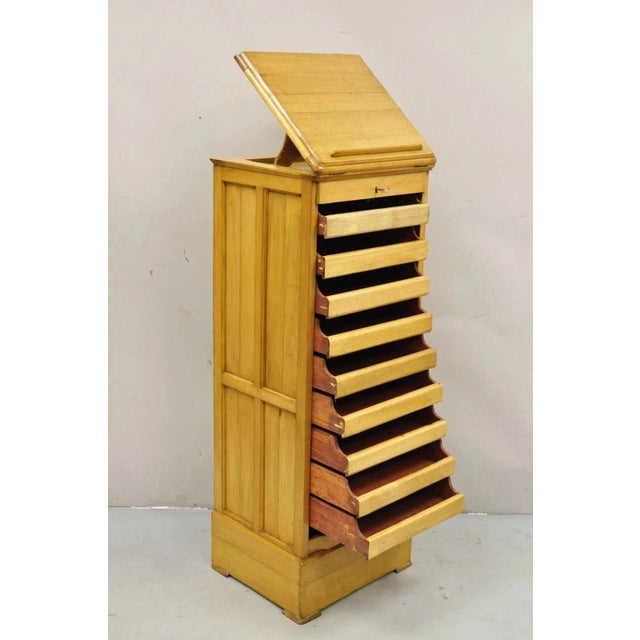 Antique Arts & Crafts Oak & Maple Tambour Shutter Door Lectern Filing Cabinet. Item features working lock and key,...