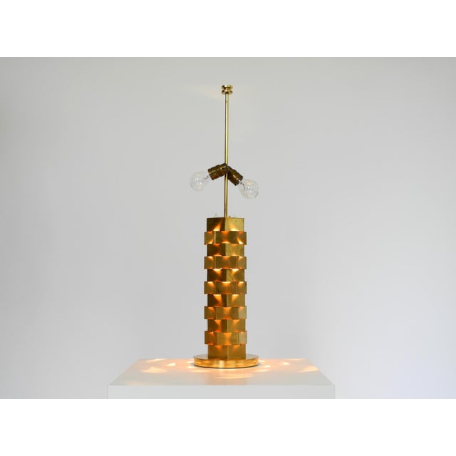 Mid-Century Modern Large Brass Table Lamp with an Illuminated Base by Vereinigte Werkstätten, 1960s For Sale - Image 3 of 18