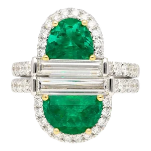 Mariposa Vivid Green Muzo Old Mine Colombian Emerald and Diamond Stack Ring Size 7