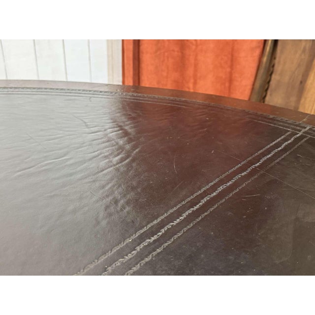 Wood Large English Library Table in Dark Walnut with Leather Top, 1920s For Sale - Image 7 of 18