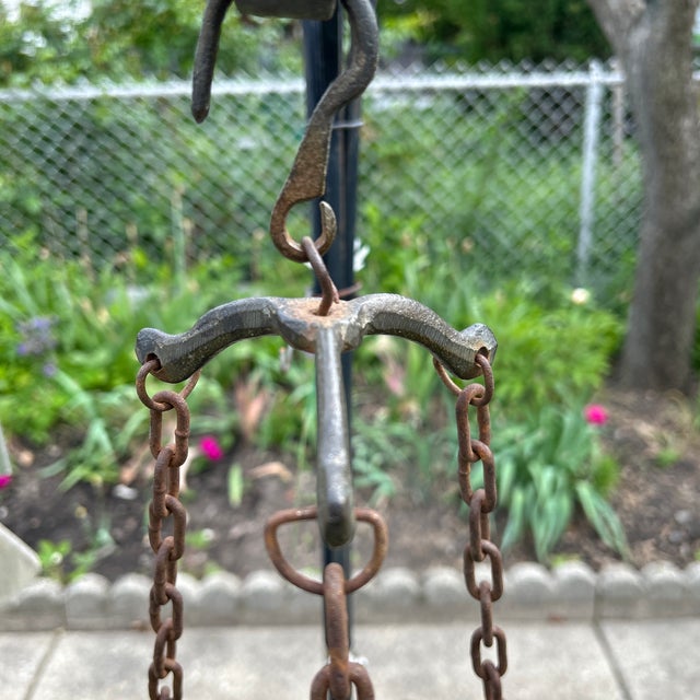 Antique Handmade Silver on Copper Handing Cauldron/Pot on Rusted Iron Chain For Sale - Image 4 of 12