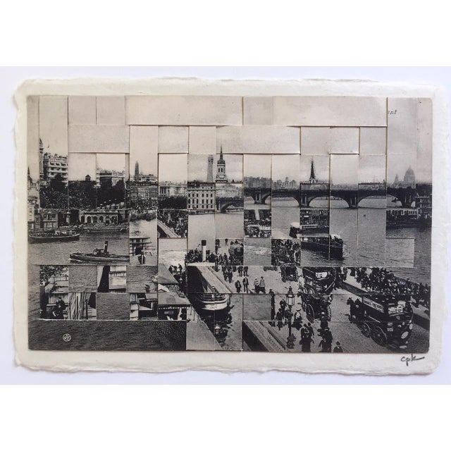 London Bridge, London, Uk - Hand Cut and Woven Vintage Photo Postcards, Framed For Sale - Image 4 of 5