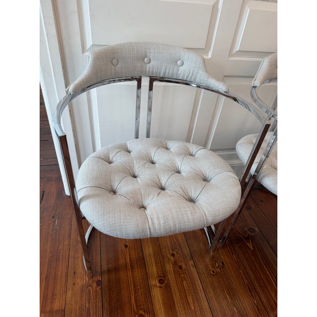 Art Deco Set of 8 Chrome Vintage Dining Chairs From 1970’s For Sale - Image 3 of 6