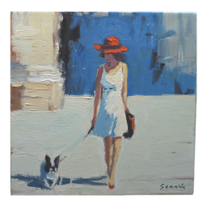 Original Oil Painting, Dog Walking