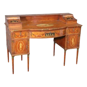 English Paint Decorated Adams Satinwood Carlton House Desk Circa 1890s