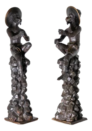 Venetian School Artist, Monkey Sculptures, 19th Century, Walnut, Set of 2