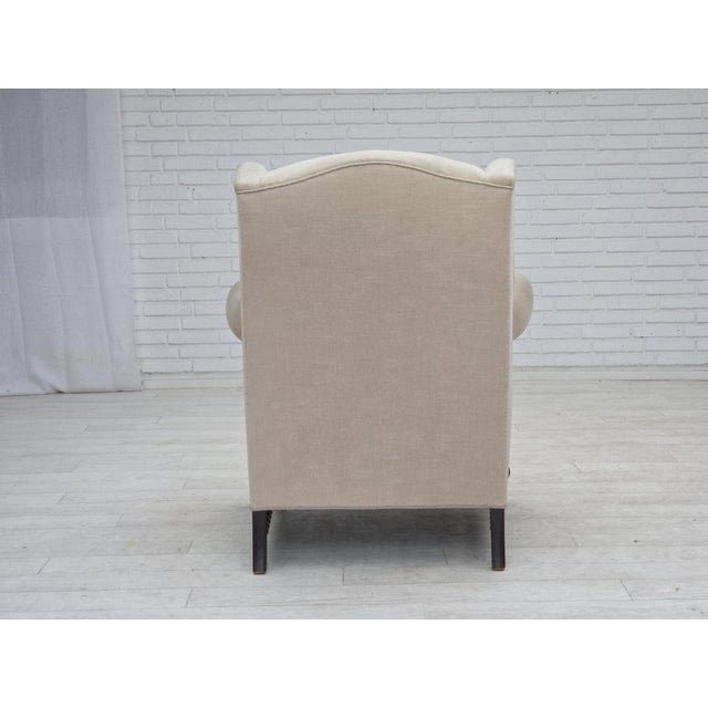 Danish Wingback Armchair in Velour and Carved Oak, 1950s For Sale - Image 16 of 18