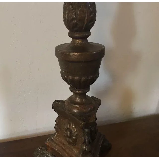 Antique 18th Century Continental Baroque Carved and Gilt Wood Altar Candlestick For Sale In New York - Image 6 of 11