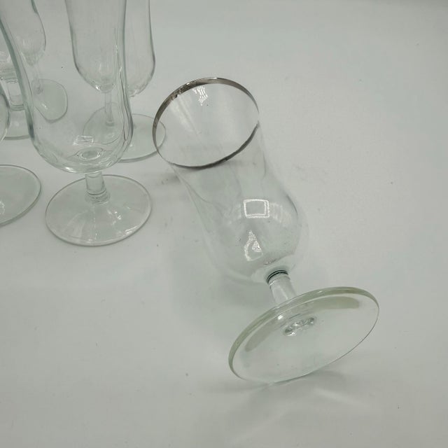 Hollywood Regency Vintage Silver-Rimmed Paree Hurricane Cocktail Glasses – Set of 6 For Sale - Image 4 of 6