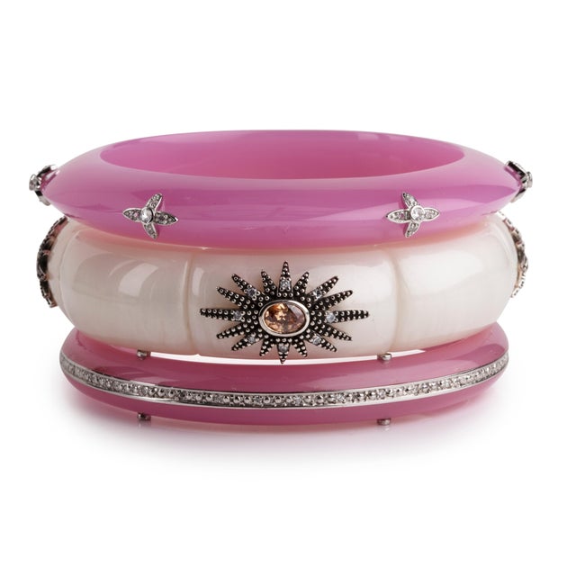 Miriam Salat Wine Red Translucent Resin and Sterling Silver Summer Bangle For Sale - Image 11 of 18