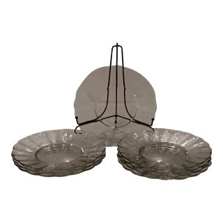 Vintage Anchor Hocking Clear Glass Scalloped Edge Luncheon, Salad, Dessert Plates- Set of 8 For Sale