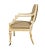 Comfortable with useable upholstery, sturdy , square back and seat raised on circular tapered legs with spiral gilded...