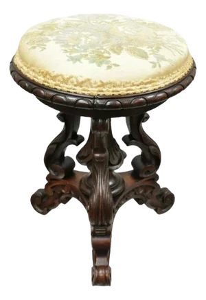 Mid 19th Century Antique Victorian Carved Walnut Adjustable Height Pedestal Base Piano Stool