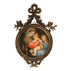 Vintage Italian Religious Print Wall Hanging With Cherub Frame