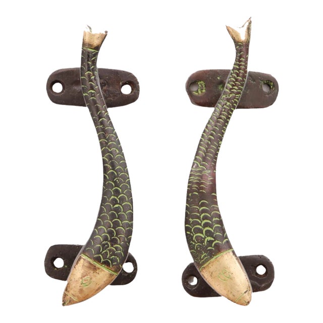 Green Brass Fish Handles - a Pair For Sale