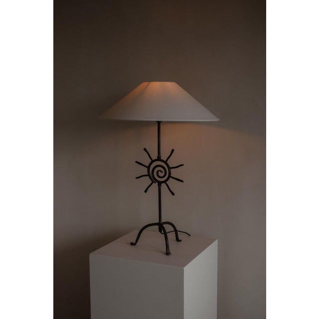 Vintage Brutalist Forged Iron Sunburst Table Lamp For Sale - Image 9 of 10