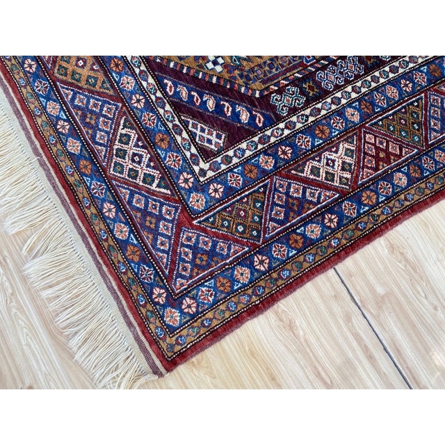 Traditional 5x7 Ft. Lori Pambak Kazak Design Rug, Gold Aubergine Wool For Sale - Image 3 of 9