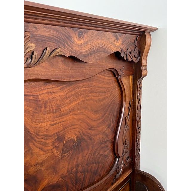 Antique Carved Burlwood Full Size Bed Frame For Sale - Image 11 of 12