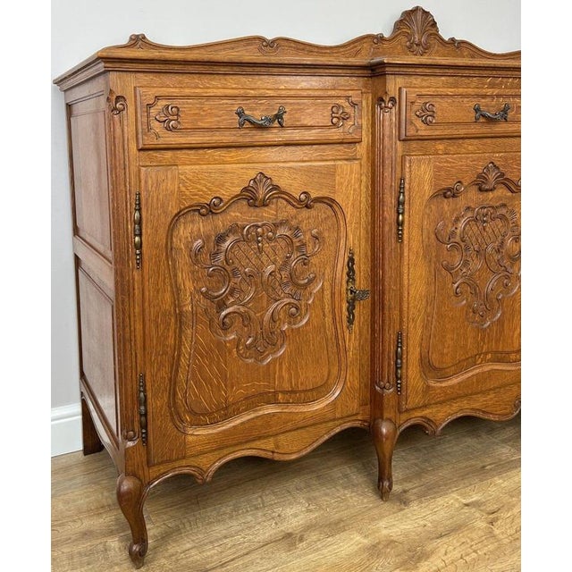 Vintage French Louis Style Oak 4-Door Sideboard For Sale - Image 12 of 18