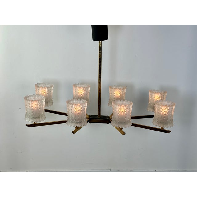 Mid-Century Modern Vintage Glass and Metal Chandelier, 1960s For Sale - Image 3 of 12