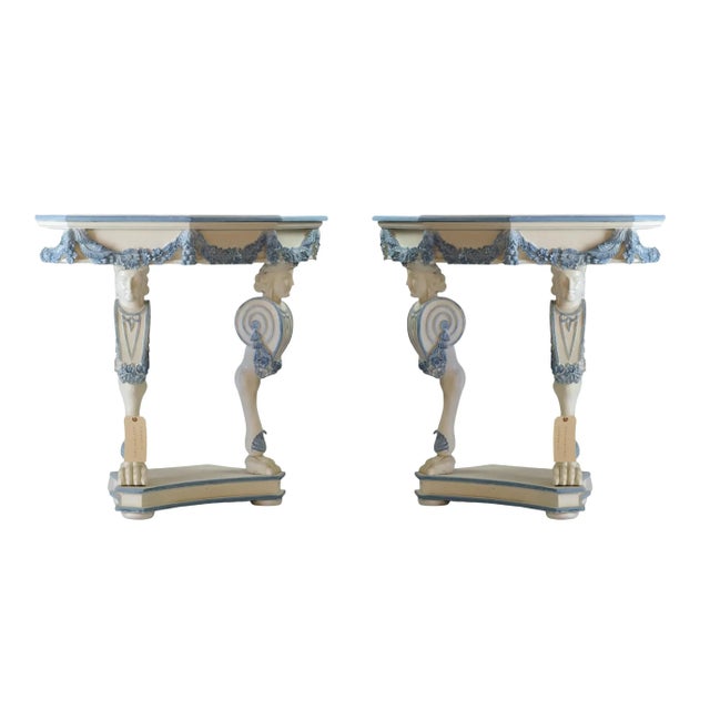 A Pair of Vintage Blue and White Rococo Style Side Tables/Console Tables For Sale - Image 9 of 9