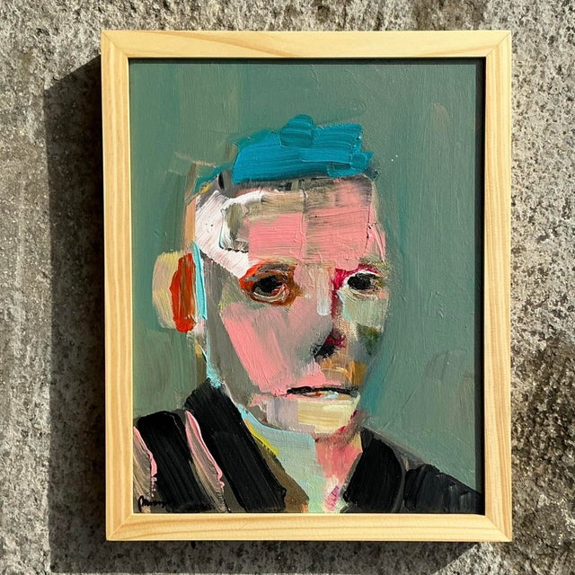 Early 21st Century Vintage Boho Abstract Figurative Portrait on Canvas For Sale - Image 5 of 7