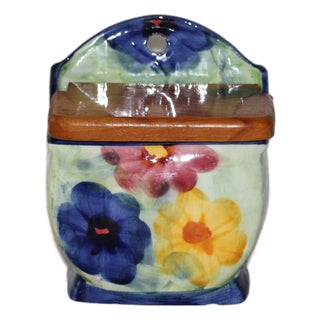 Flower Decor Ceramic Salt Box, 1950s For Sale