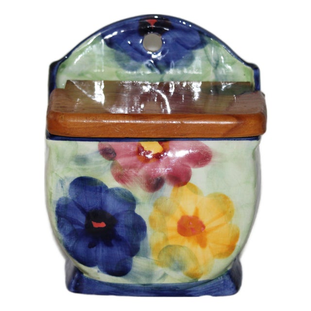 Flower Decor Ceramic Salt Box, 1950s For Sale