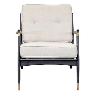 Anthropologie Mid-Century Modern Style Lounge Chair With Cream Cushions For Sale