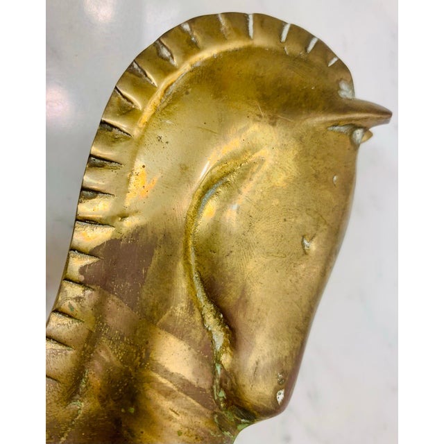 Mid-Century Modern Vintage Solid Brass Horse Head Knight Chess Piece Bookends- a Pair For Sale - Image 3 of 12