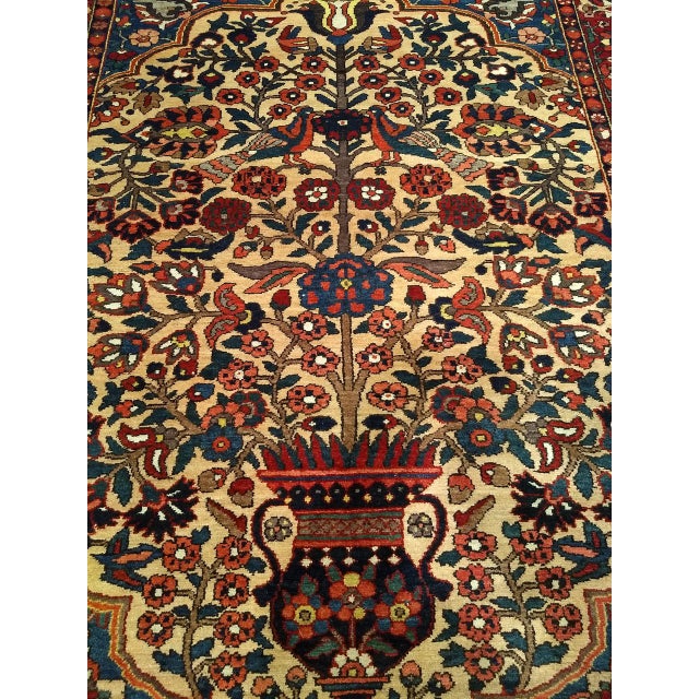 19th Century Antique Persian Bakhtiari Bibibaft Rug, Hand-Knotted Wool, The Tree of Life Pattern, Tan & Red, 5x7 For Sale - Image 5 of 18