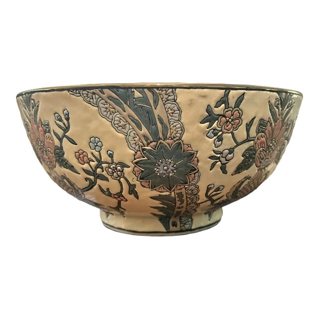 Vintage Asian Bowl With Metal Trim For Sale