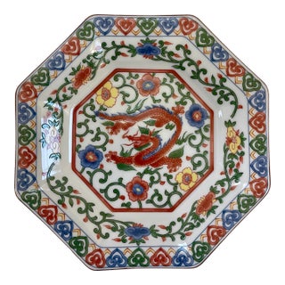 Vintage Red Dragon Asian Octagonal Display or Serving Plate For Sale