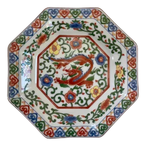 Vintage Red Dragon Asian Octagonal Display or Serving Plate