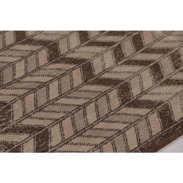 Traditional Vintage Distressed Rug, Chevron Geometric Patterns in Beige-Brown - Rug & Kilim For Sale - Image 3 of 8