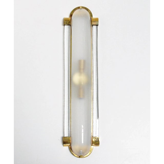 Italian Art Deco style wall light or flushmount shown in frosted Murano glass mounted on unlacquered natural brass frame /...