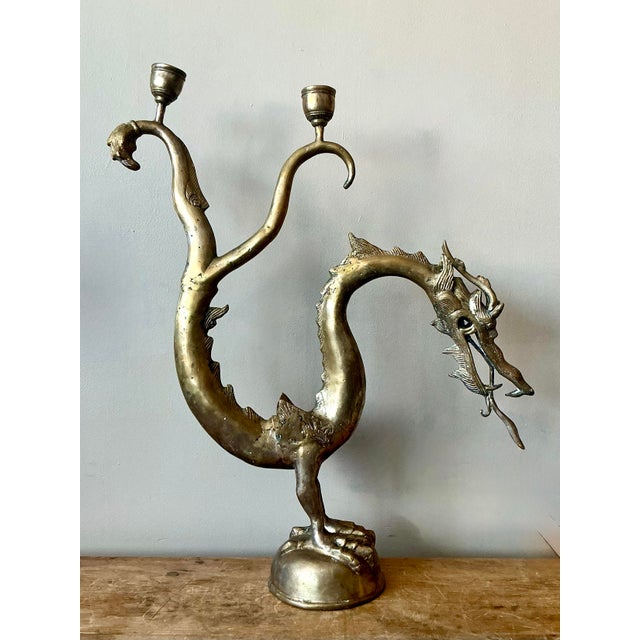 Vintage Asian Brass Dragon Candelabra For Sale In West Palm - Image 6 of 6