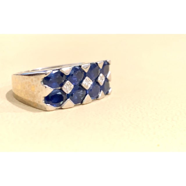 Blue 2.5 Carat Blue Sapphire and Diamond Cocktail Ring in 18 Karat White Gold Estate For Sale - Image 8 of 18