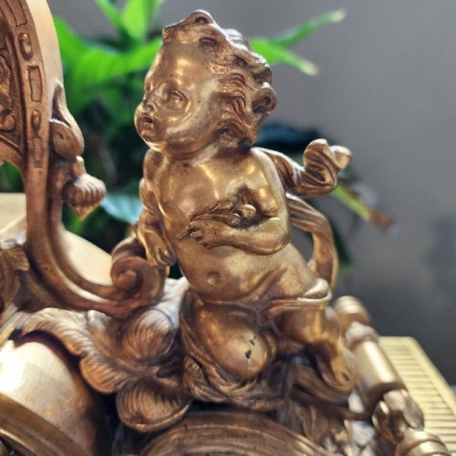 Bronze 19th C. French Lévy Frères Napoleon III Gilt Bronze & Porcelain Mantel Clock For Sale - Image 8 of 15