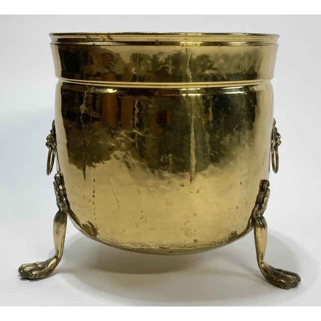 Metal Vintage English Brass Lion Handle Footed Cachepot Planter For Sale - Image 7 of 11