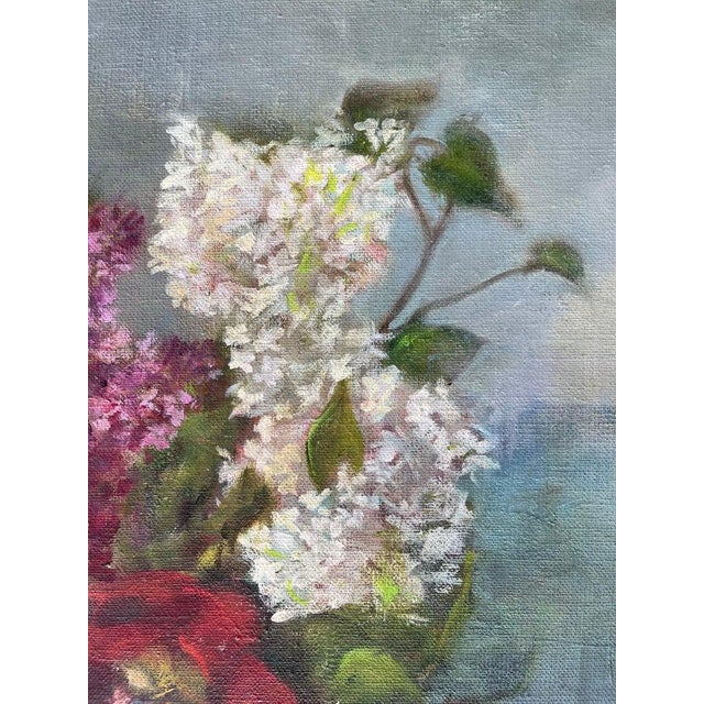 Wood Large Floral Still Life Oil on Canvas For Sale - Image 7 of 12