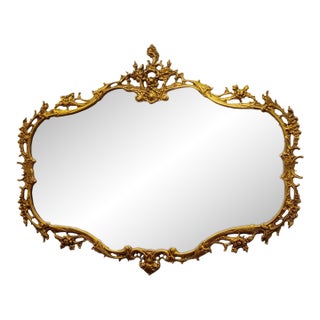 French Rococo-Inspired Wall Mirror – Ornate Gold Leaf Frame With Floral Carved Details For Sale
