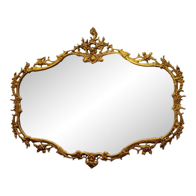French Rococo-Inspired Wall Mirror – Ornate Gold Leaf Frame With Floral Carved Details For Sale