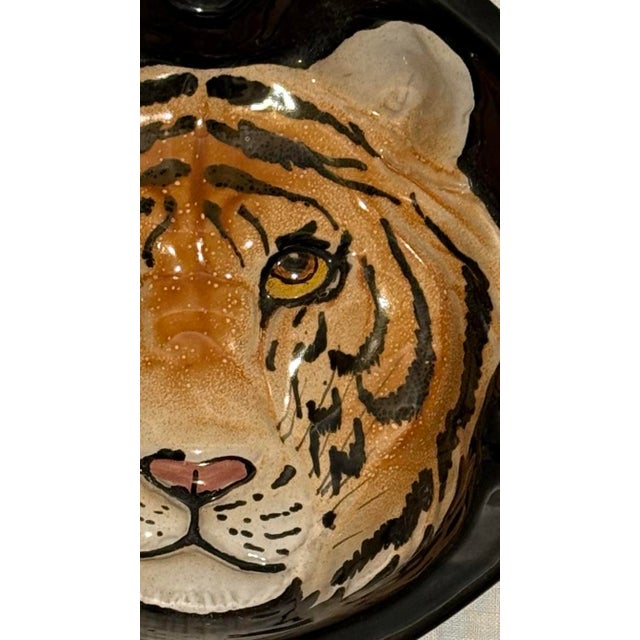 Campaign Stunning Vintage Mid-Century Italian Tiger Face Pottery Ashtray Catchall - Collectible Ceramic Dish For Sale - Image 3 of 11